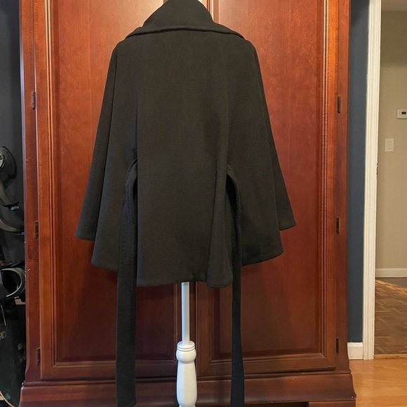 Ellen Tracy Black Wool Button Cape Belted Jacket Coat - Picture 3 of 13